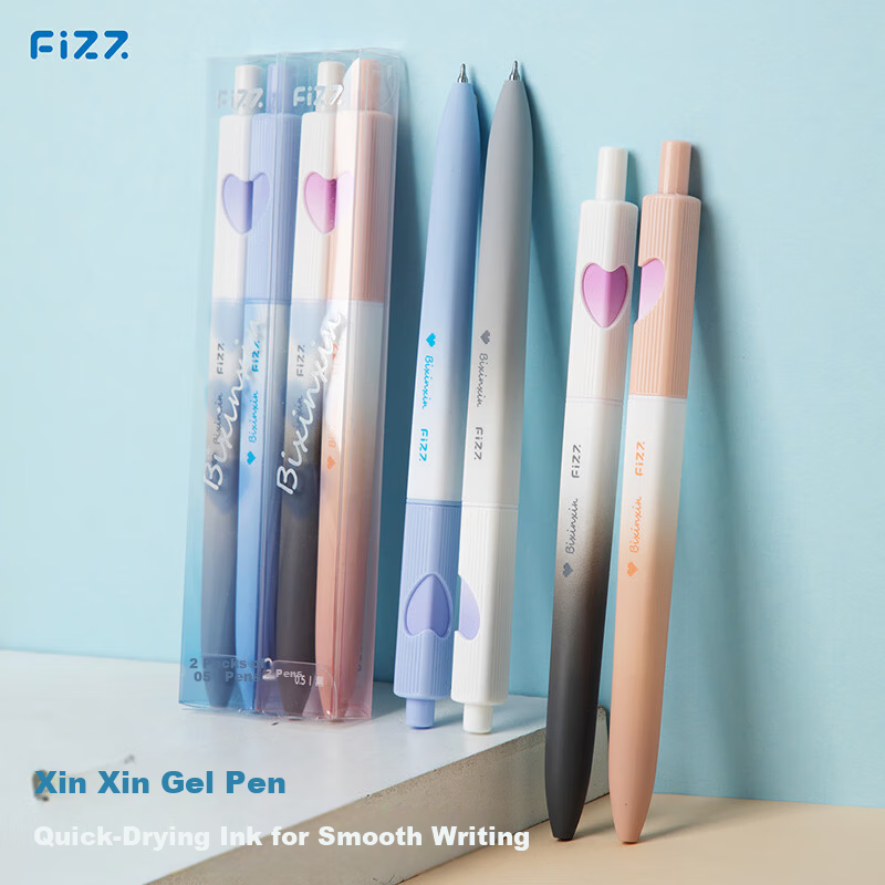 Fizz Quick-Dry Refill 0.5mm Retractable Gel Pen High-Value Low-Center Dual Ballpoint CS Black Tip Office Signature Pen Student Exam Writing Pen 4-Pack B73016
