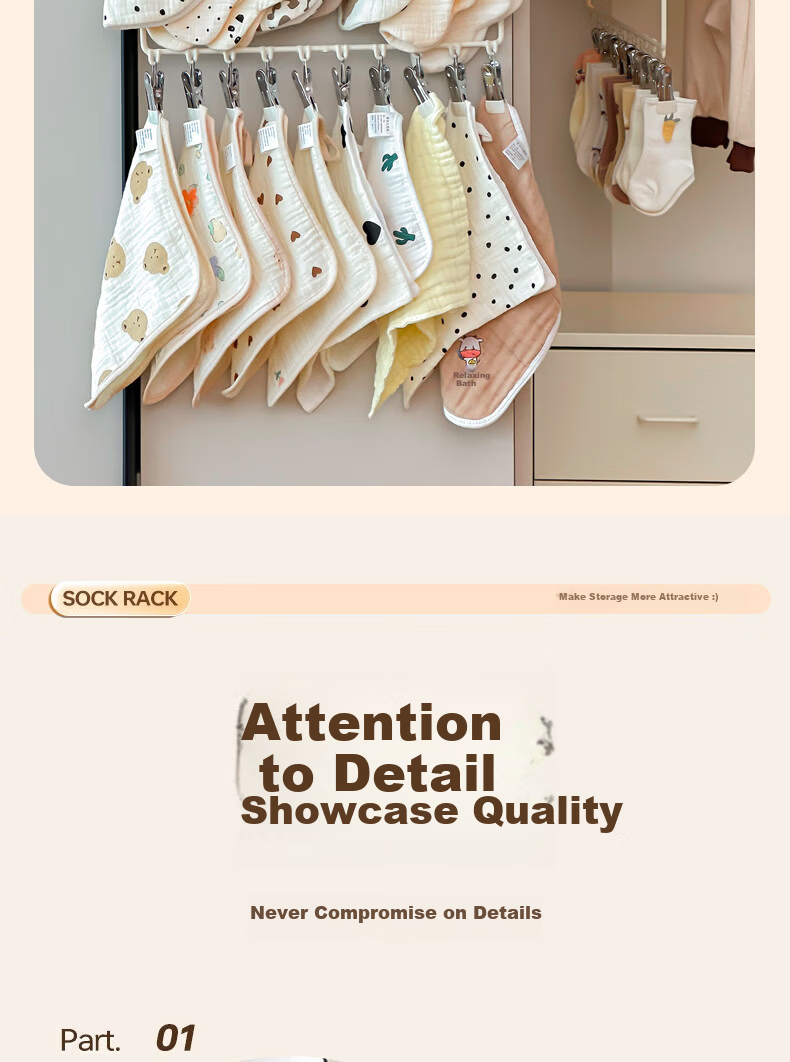 BingYouDuo Multi-Clip Baby Hanger Newborn Socks Hat Bib Drying Rack Wardrobe Storage Organizer 6