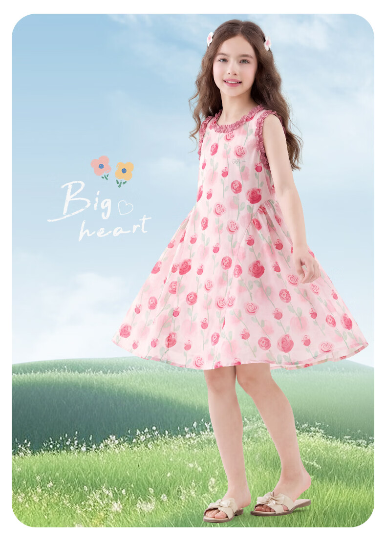 Disney Girls' Summer Cotton Dress Princess Style Long Dress for Older Girls 1A108 Pink Size 150 5