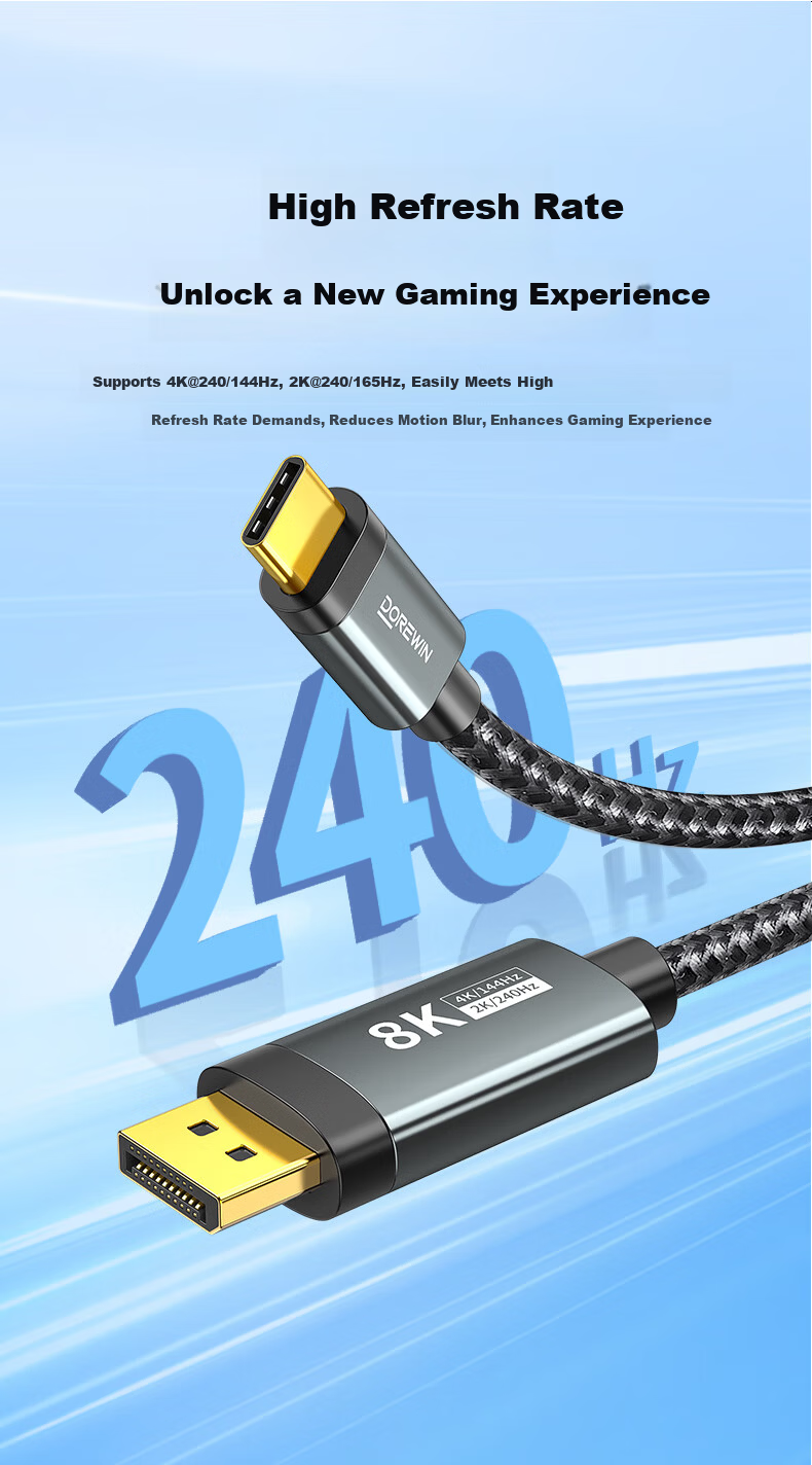DOREWIN Type-C to DP1.4 Adapter USB-C Converter 8K60/4K240Hz Display Cable for MacBook Laptop Phone Monitor 5
