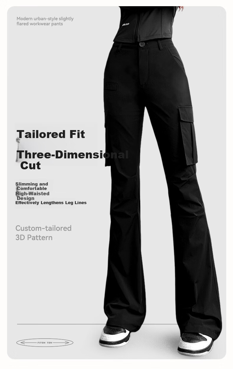 FitonTon Women's American Style Slight Flare Cargo Pants 2026 Summer New High Waist Slim Retro Flared Casual Pants 2