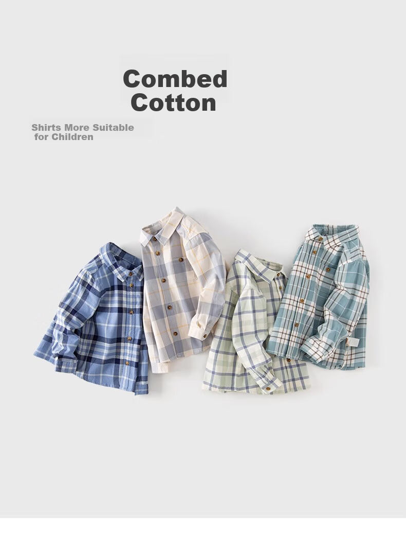 DAVE & BELLA Boys' Plaid Cotton Shirt Spring and Autumn Kids' Clothing 1
