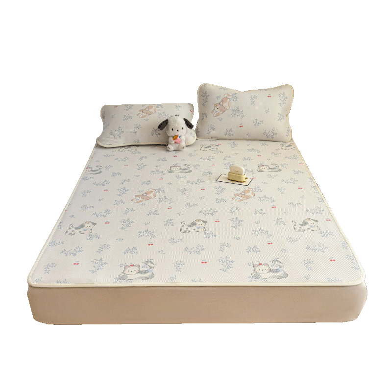 Hongdou Class A Three-Piece Cooling Mat Set Machine Washable Ice Silk Summer Cooling Mat Dormitory Foldable Soft Mat 1.8*2m Cherry Blossom