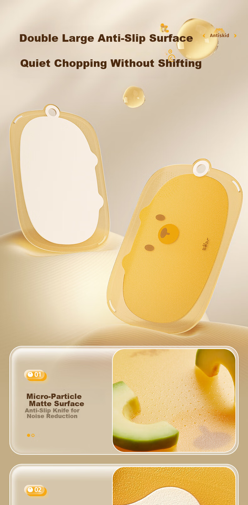 Bear Antibacterial Food Prep Cutting Board Double-Sided Household Fruit PP Plastic Small Chopping Board 19x20cm 3