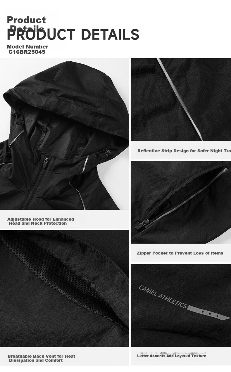 CAMEL Sports Jacket Unisex Original Yarn Ice-feel Hooded Outdoor Sun Protection Coat C16BR2L5045 Boundless White XXL 5