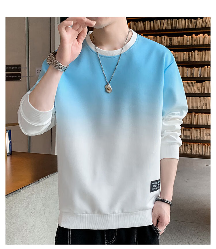 TUCANO Sweatshirt for Men, Spring And Autumn Men's Clothing, Round Neck Long-Sleeve T-Shirt, Casual Loose Pullover Men's Top, White And Blue, 4XL 10