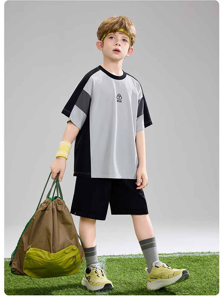 ASK JUNIOR Children's Quick-Dry Set Summer 2026 Boys' Short Sleeve T-Shirt and Sports Shorts Two-Piece Set 17