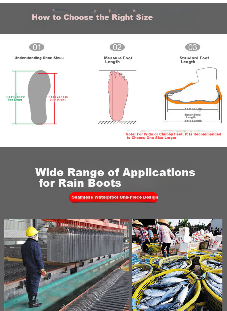 Pinzhide High Tube Rain Boots Outdoor Waterproof Non-Slip Durable Rubber Shoes PX029 Black High Tube Size 43 1
