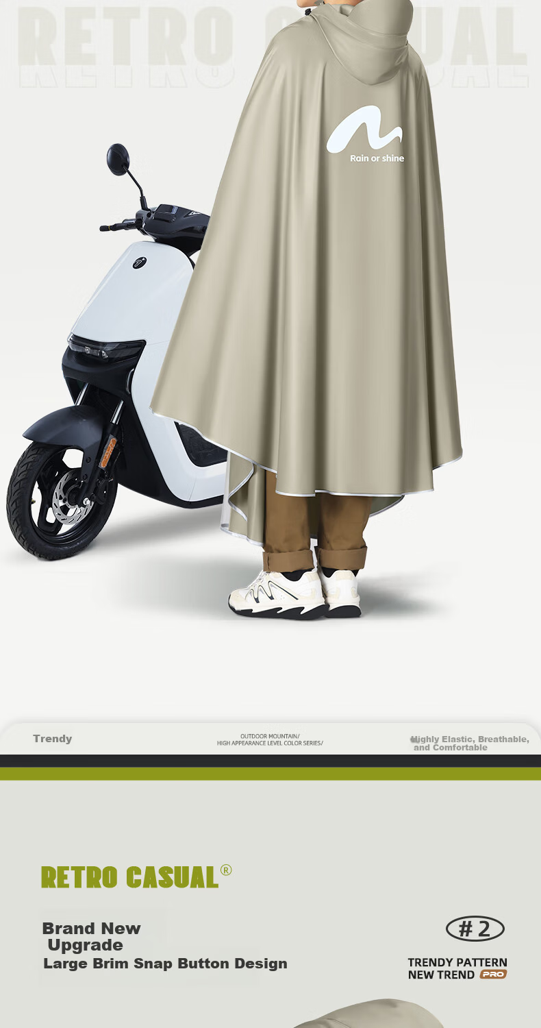 Beimei Electric Scooter Raincoat, Extra Large And Thick Long Style, Full Body Protection against Heavy Rain, for Men And Women, Single Or Double Rider, Battery-Powered Motorcycle Poncho 3
