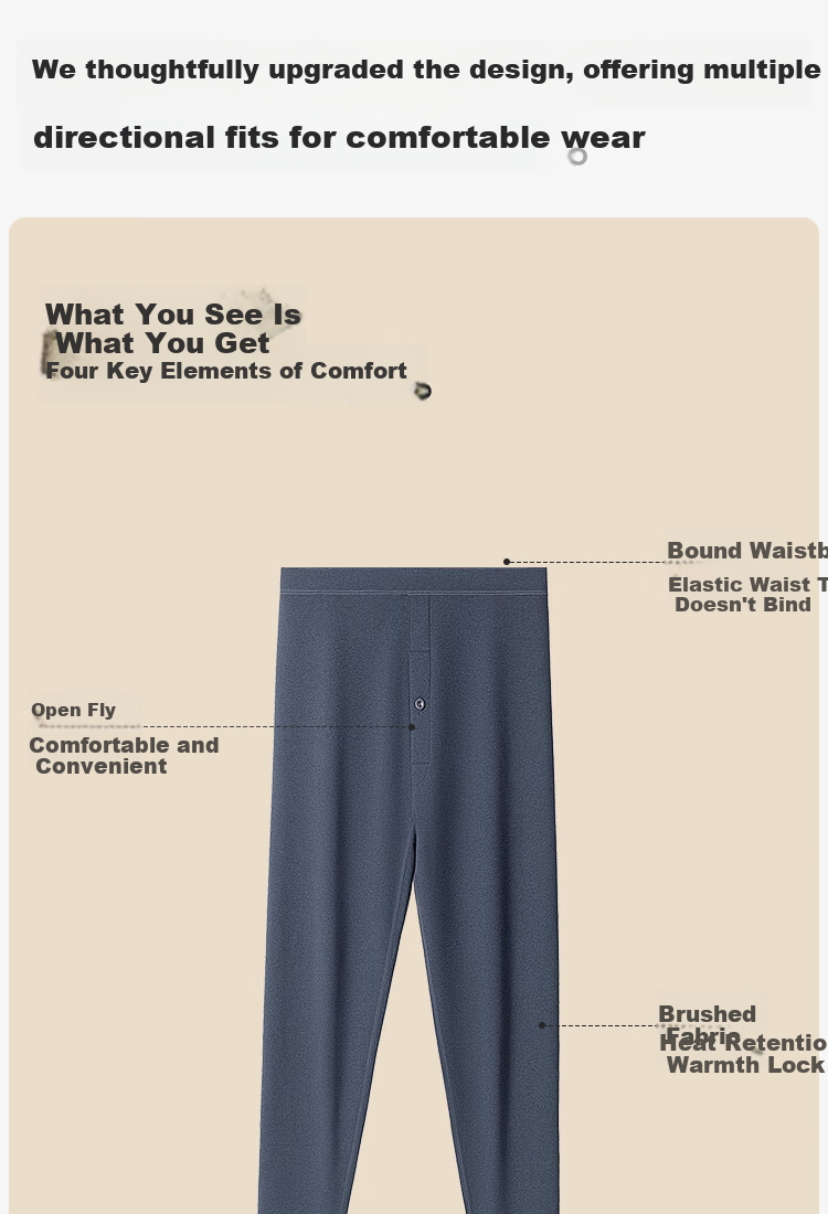 Urban Beauty Men's Thermal Underwear Fleece Lined Thickened Warm Pants Cold Resistant Spring Base Layer Trousers 7