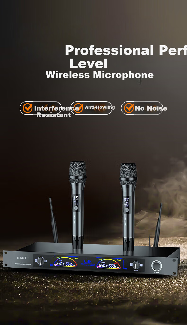 SAST OK-60 Wireless UHF Dual-Channel Microphone Professional KTV Karaoke Microphone Home Singing Microphone Professional Sound System Microphone 1