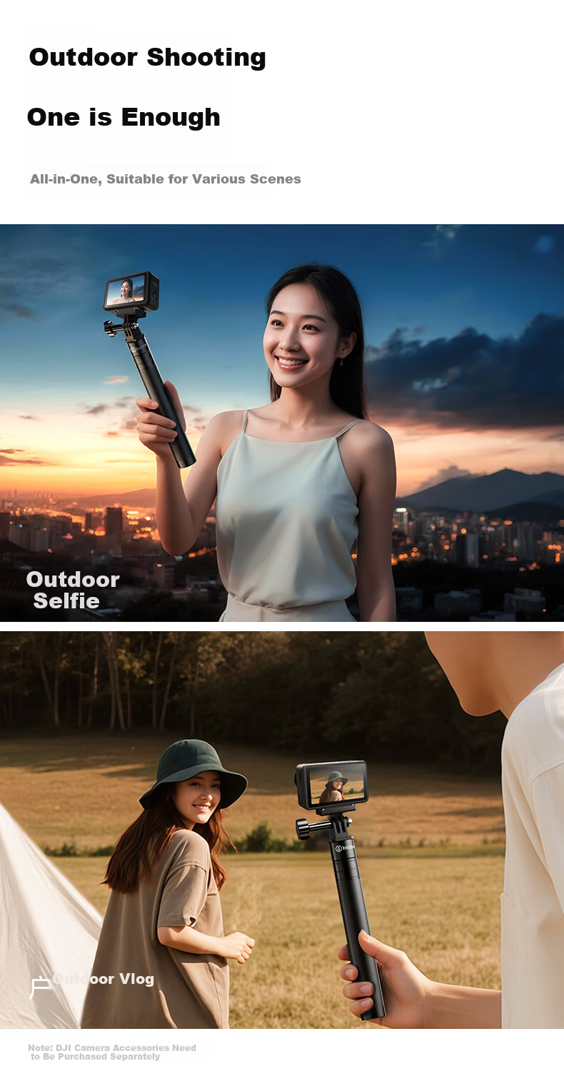 BIAZE Compatible with DJI Action 6/5 Pro/4 Handheld Gimbal, Action Camera 360 Ace Pro 2 Selfie Stick, Pocket 3/4 Mount, Invisible Selfie Stick for Photography, 75cm JS30 6