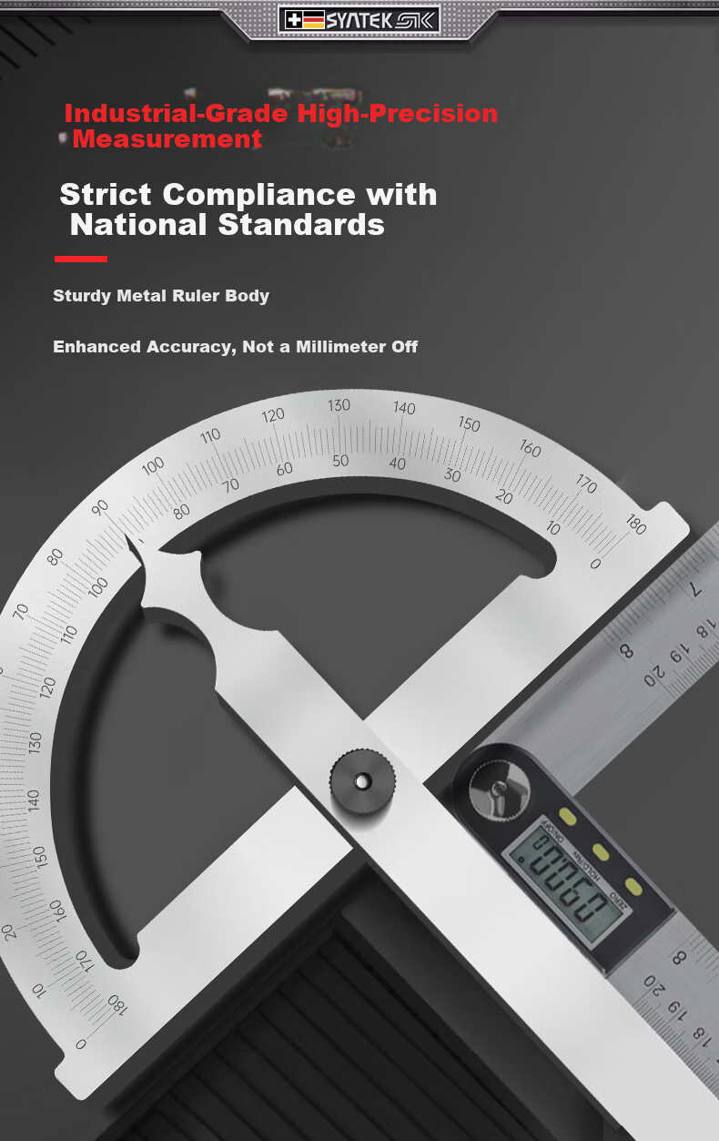 SYNTEK High Precision Angle Ruler Industrial Stainless Steel Multifunctional Adjustable Carpenter Square 80x120mm 3