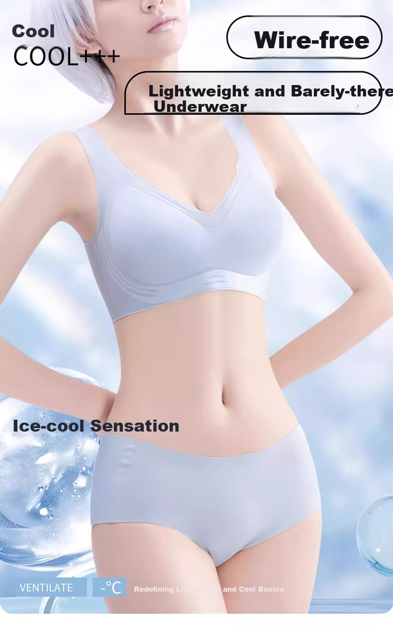 Muwei Seamless Ultra-Thin Ice Silk Cooling Bra for Women, Spring Summer, Small Bust, Push-Up, Wireless, Breathable, Vest-Style Back Beauty Bra 1
