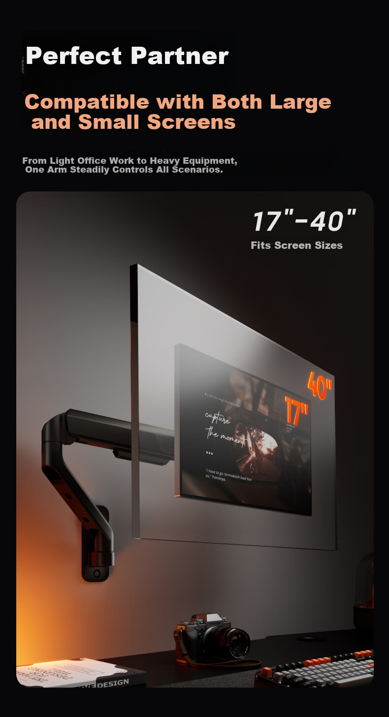 Brateck Beihu Monitor Mount Wall-Mounted Mechanical Arm Computer Stand Wall Clamp Base Screen Riser 17-40 inch E430B Dormitory Floating Support Arm 8