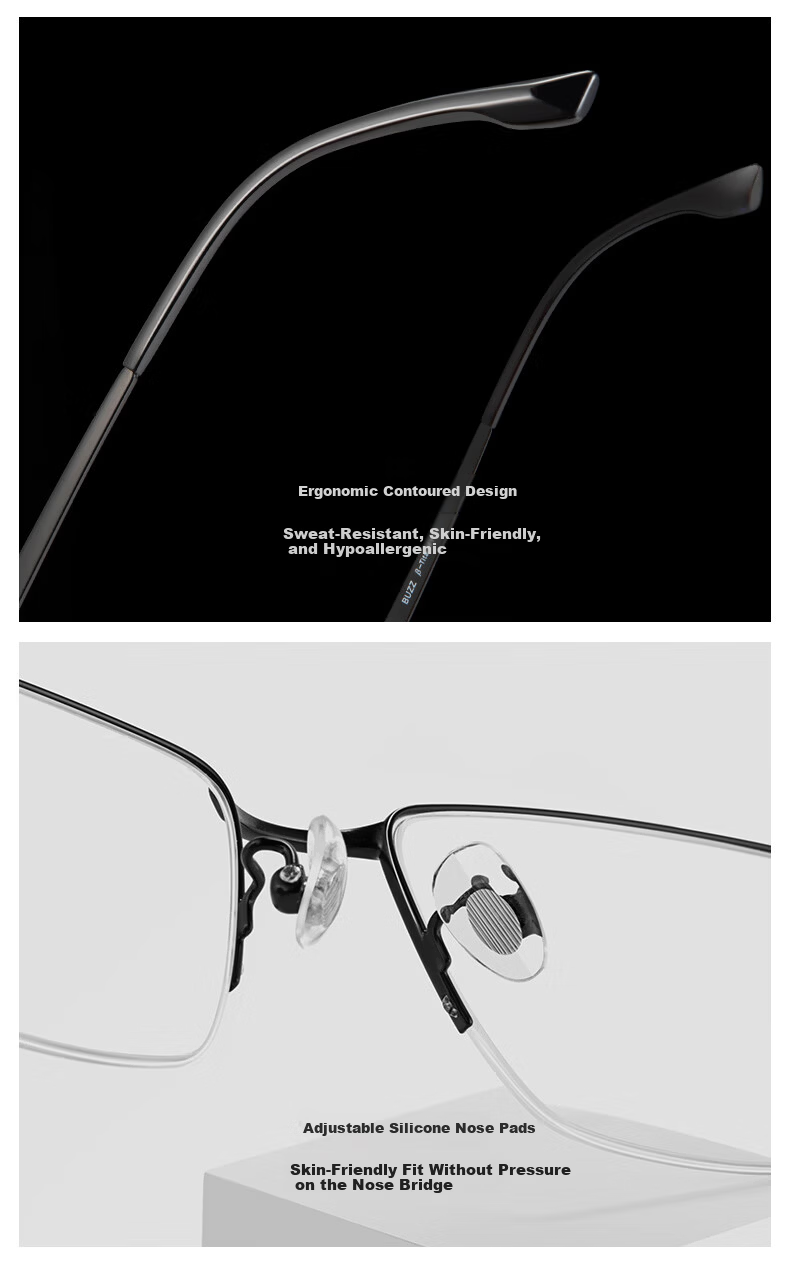 BUZZ Reading Glasses Men High-Definition Blue Light Blocking Ultra-Light Titanium Presbyopic Glasses Business Elderly NQ0024 Bright Black Frame 200 Degree 7
