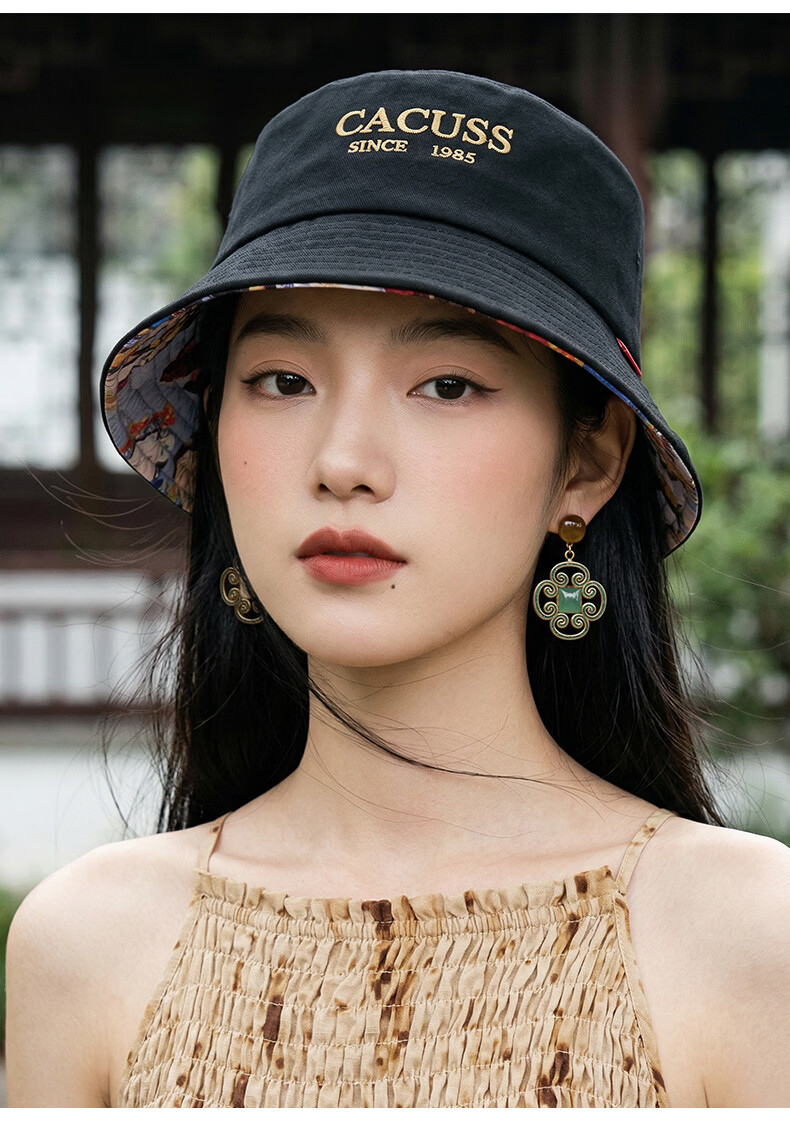 CACUSS Unisex Cotton Bucket Hat Four-Season Sun Protection Outdoor Wide Brim Fashion Fisherman Hat Autumn Black Medium 15