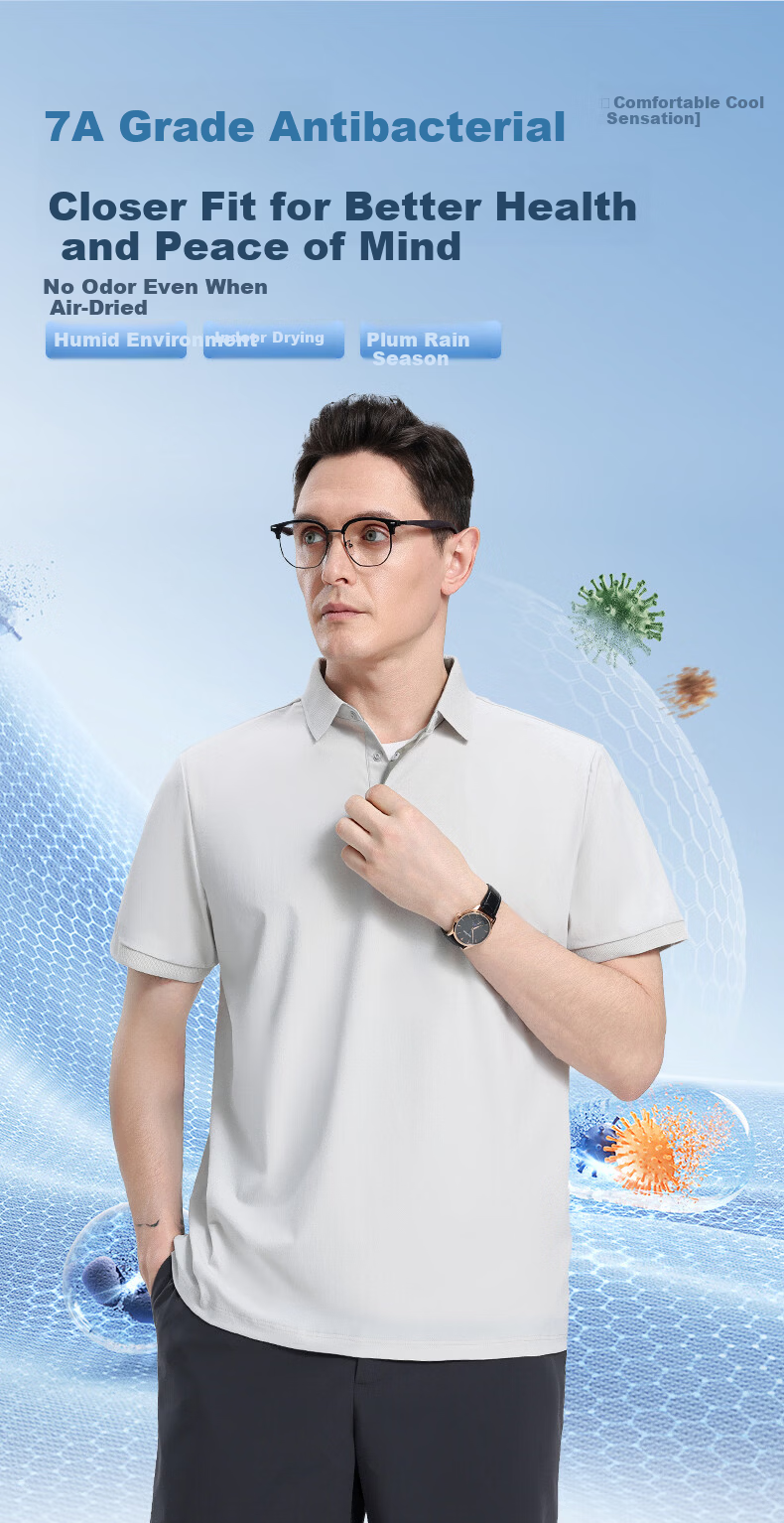 ROMON 7A Antibacterial Ice Silk Polo Shirt Men's Short Sleeve Cooling Summer Quick-Dry T-Shirt 232 7