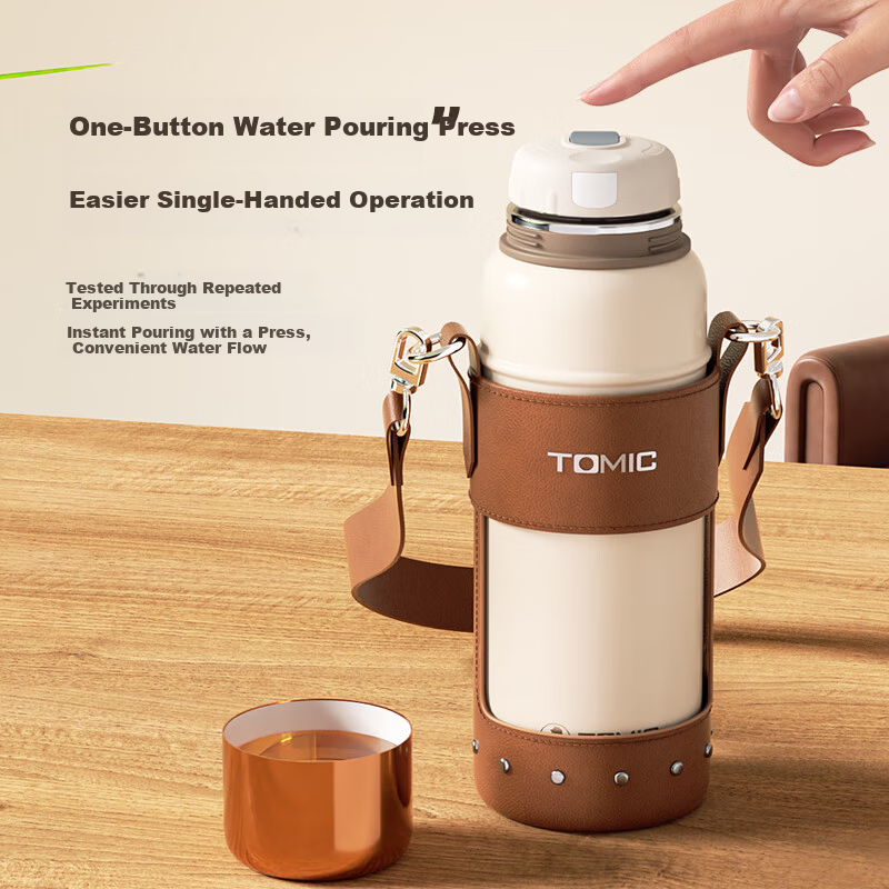 TOMIC Insulated Tea Steeping Cup with Ceramic Liner and Titanium Tea Strainer, Black, 600ml, Holiday Gift