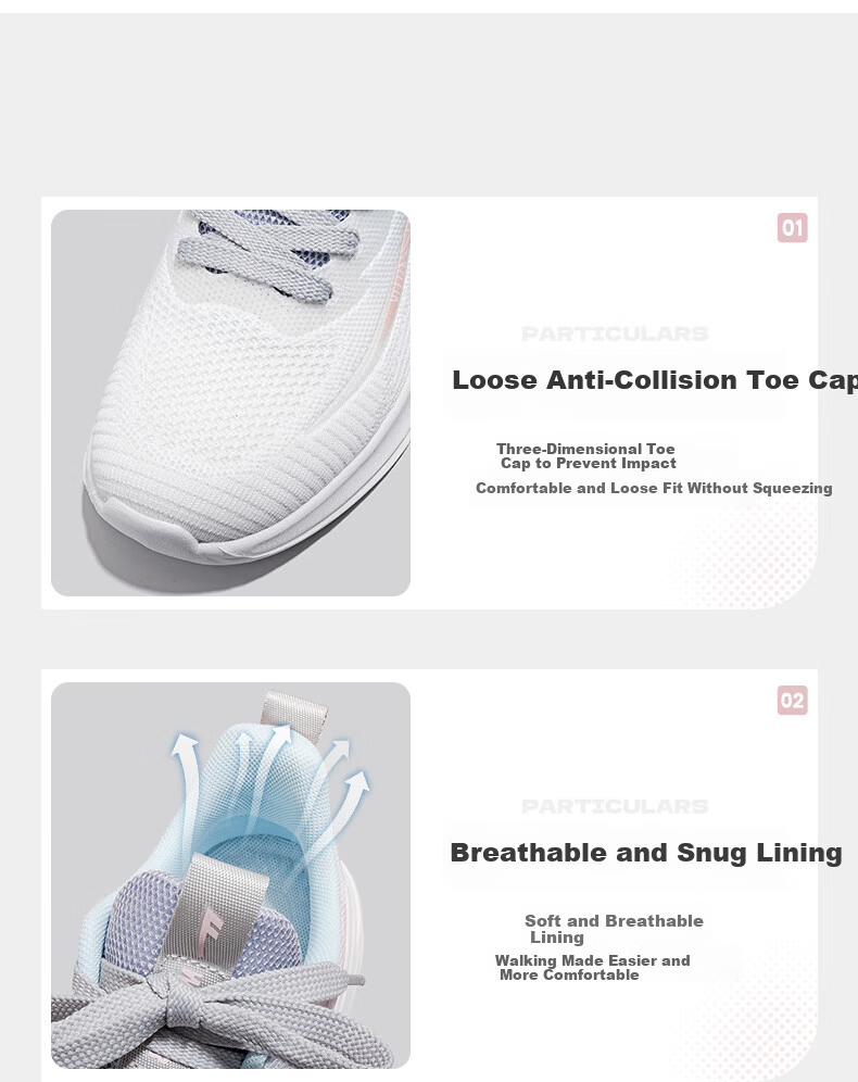 Huili Official Women's Shoes, Summer Breathable Sneakers for Women, 2026 New Trendy Running Shoes, White Blue Pink, Size 37 6