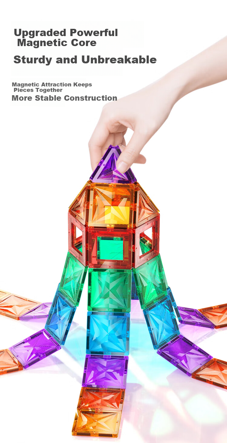 Maiqu Star Children's Toy Magnetic Building Blocks with Colorful Window Panels 3-6 Years Old Puzzle Construction Set 60 Pieces New Year Gift for Boys and Girls 3