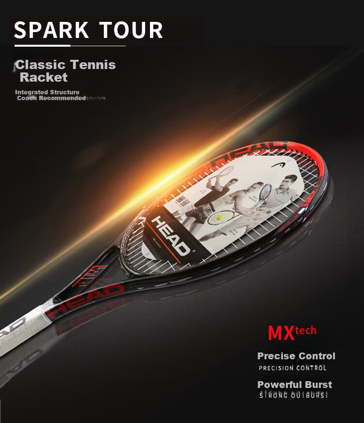 HEAD SPARK MX Tennis Racket Professional Beginner Training Carbon Composite Unisex Black Red with Tennis Grip and Vibration Dampener 1