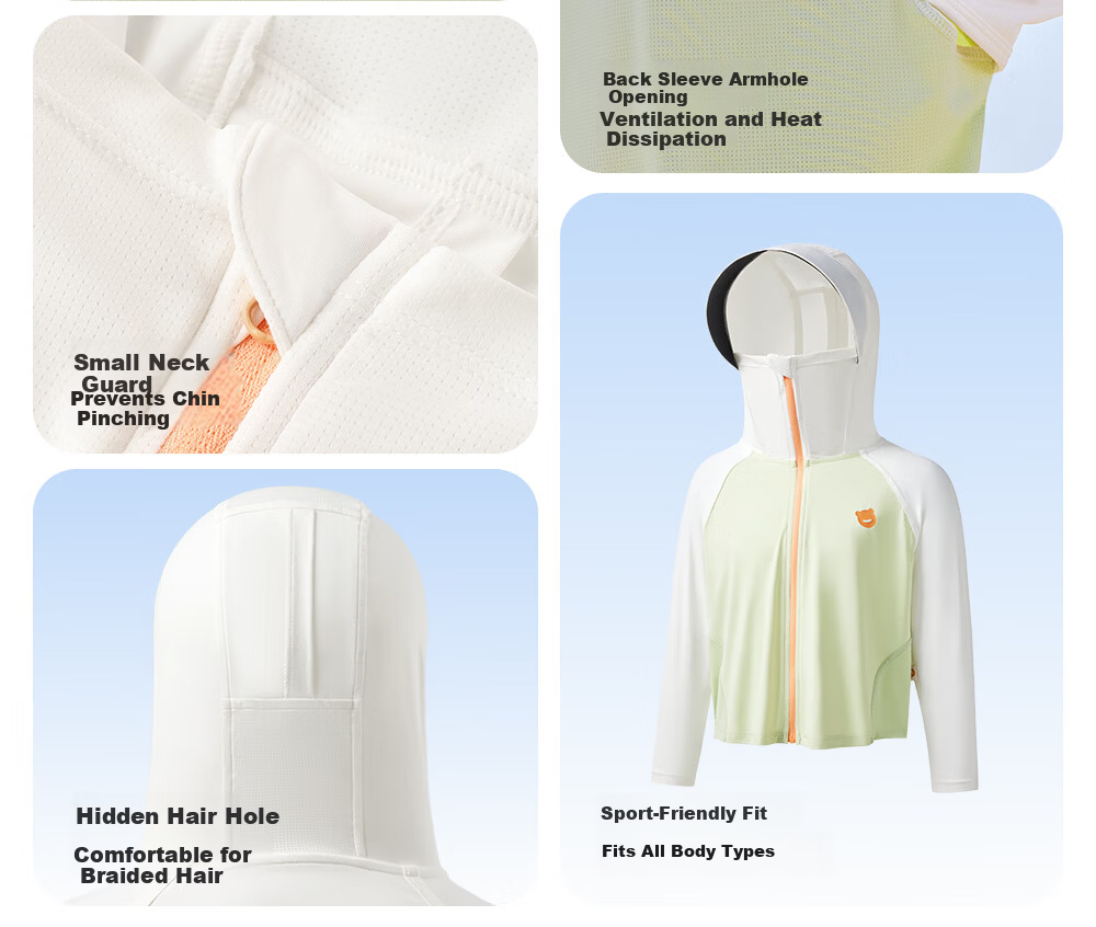 Betis Kids Sunscreen Jacket 3-4 Years Summer Coat Cape Boys Girls Cooling Breathable Sun Protection Hooded Jacket 37