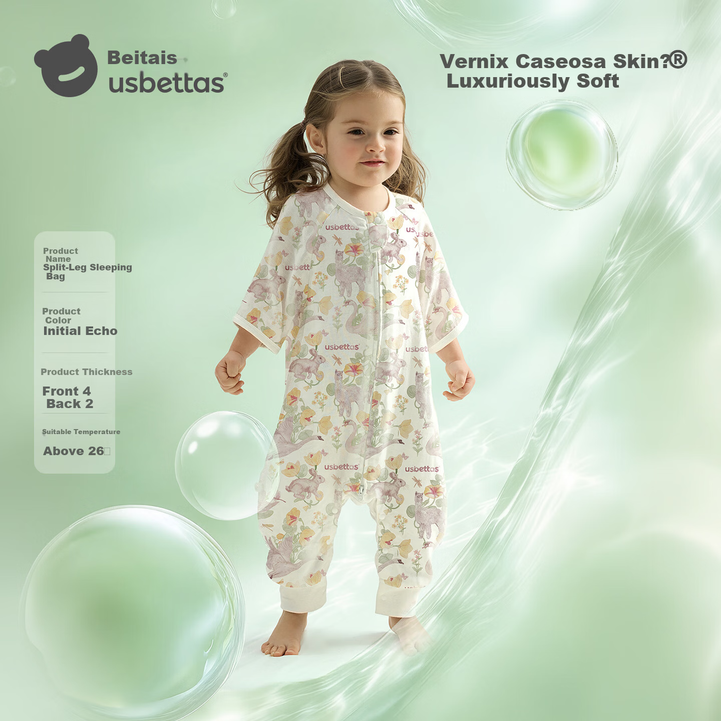 Betis Baby Sleeping Bag Spring Summer Vernix Caseosa Skin Children's Legged Sleeping Bag Infant Anti-Kick Quilt Pajamas Front 4 Back 2 First Sound XL