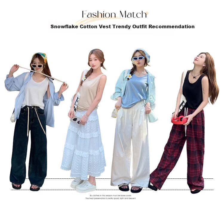 Langsha Women's Spring New Cotton Wide Strap Camisole Loose Sleeveless T-Shirt Top 4
