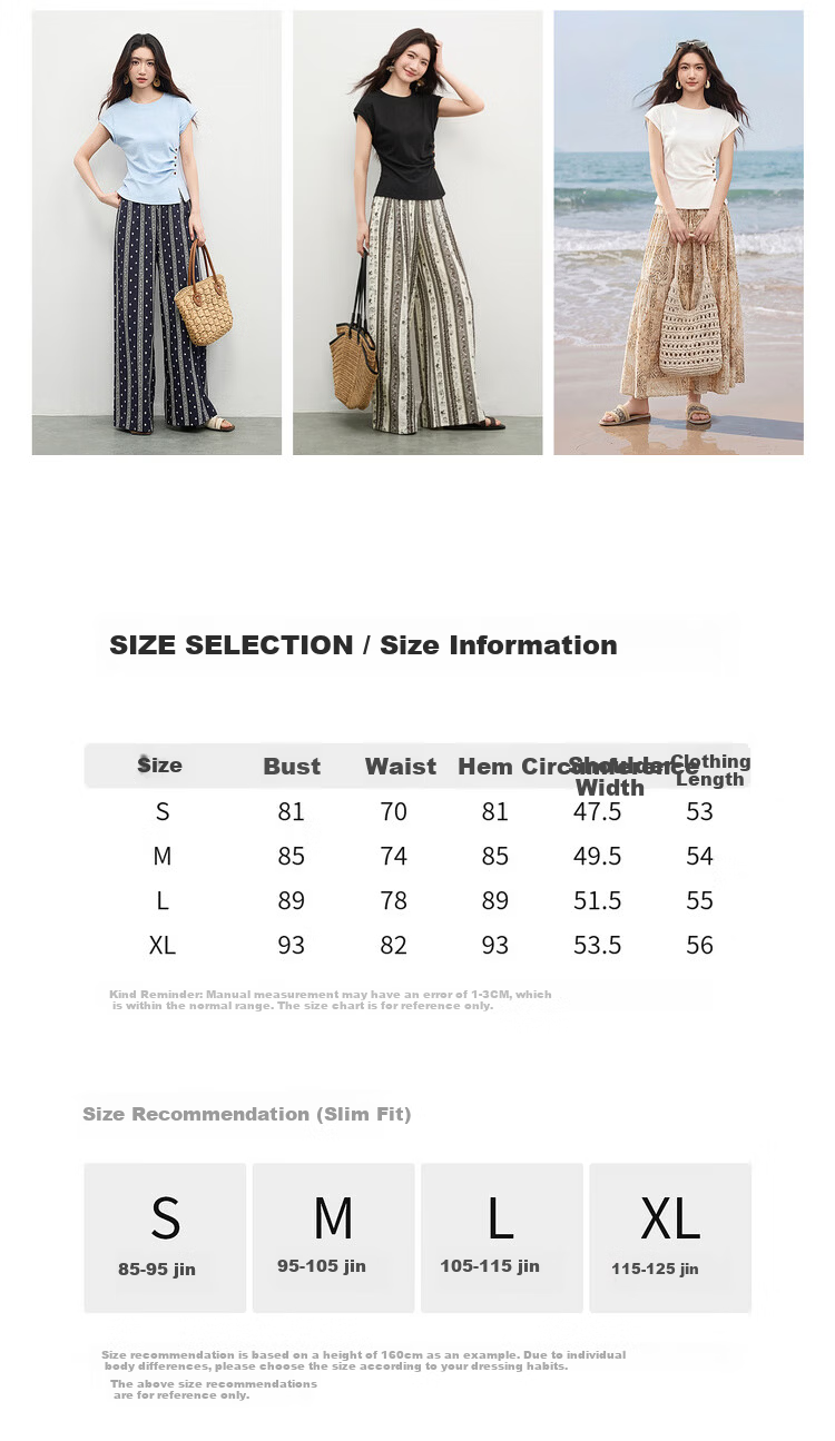 Shangdubila Cotton Blend Crew Neck Youthful T-Shirt for Women Spring Summer Side Slit Slim Fit Knitted Top Color-Block Button Pleated Women's Wear 4