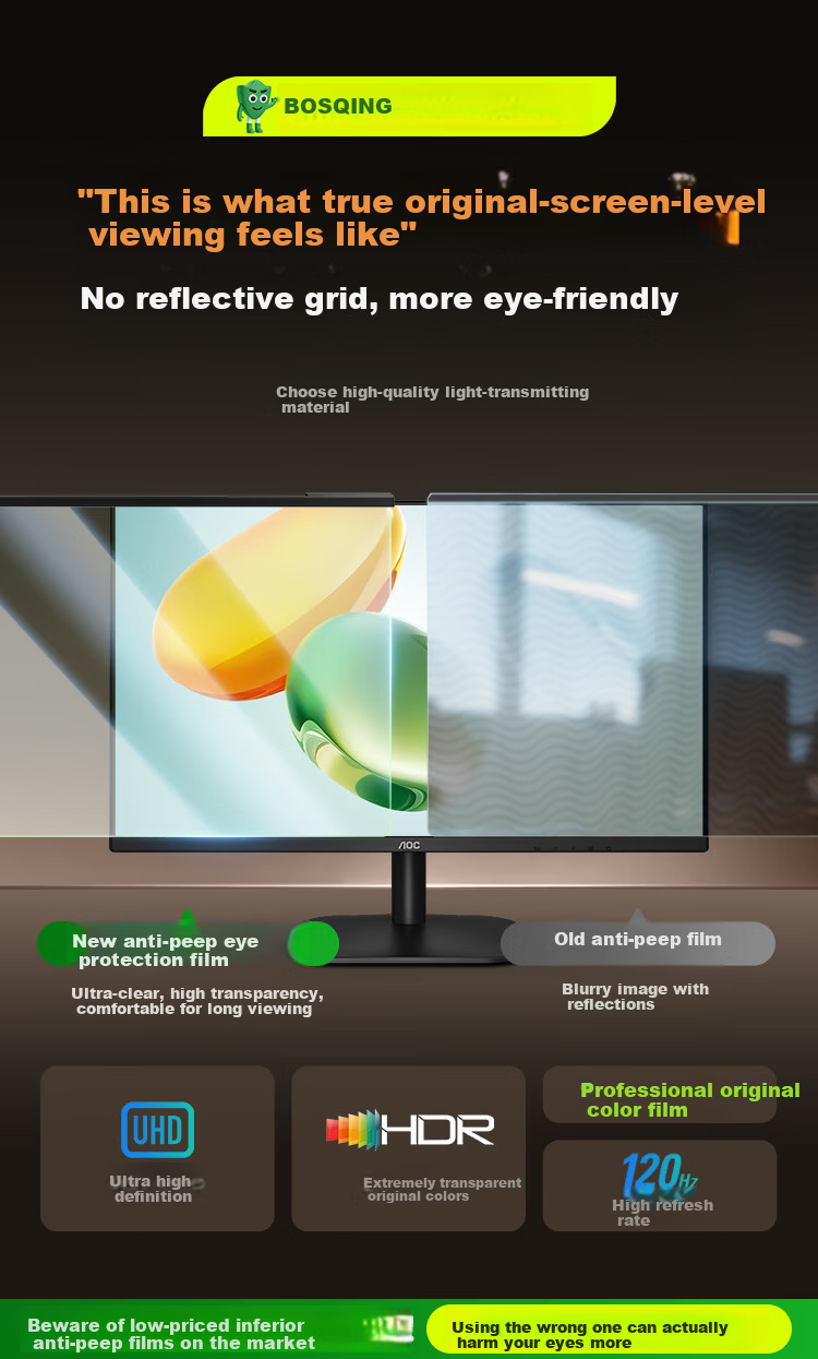 Baoshijing [Ophthalmology Center Certified] Anti-Blue Light Privacy Screen Protector for Computer Monitor 23.8-24 Inch Anti-Glare Eye Protection Film 7