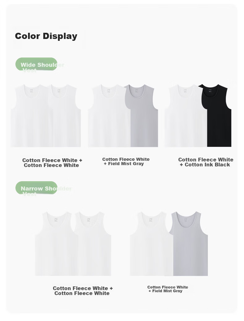 PurCotton Men's Antibacterial Wide-Shoulder Tank Top T-Shirt Base Layer 2-Pack 14