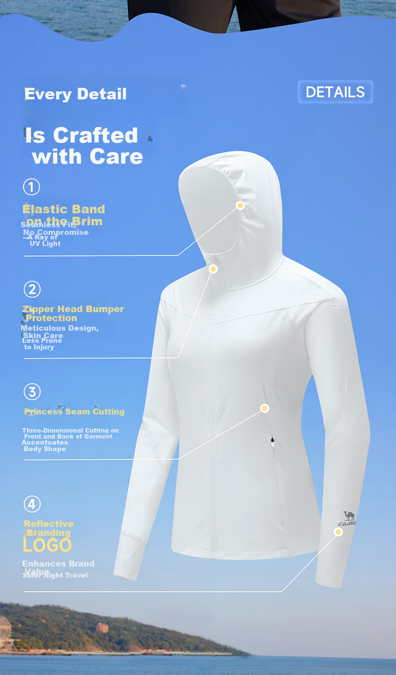 CAMEL Women's Sports Sun Protection Jacket Ice Cool Quick-Dry Outdoor Slim Fit Hooded Coat C26BZ0L7046 Phantom Black XXL 9