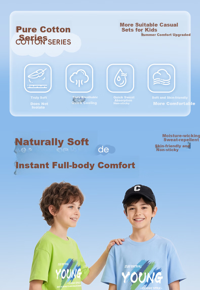 Baleno Boys' Summer Set, 2026 Style, Thin Short-Sleeve T-Shirt And Shorts Two-Piece Suit, Children's Sportswear for Summer 1