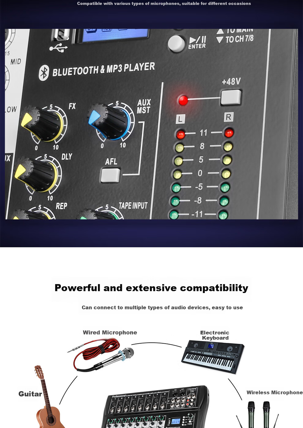 Depusheng DT8 Professional 8-Channel Mixer Stage Performance Video Conference Training Recording Live Singing Reverb USB Bluetooth MP3 Playback Multi-Channel Control Outdoor with Effects Equalizer 8