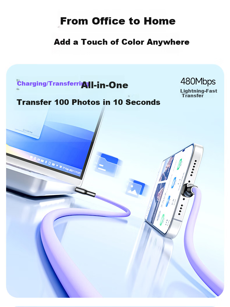 Dual-Head Type-C Data Cable PD 100W/66W Super Fast Charging Compatible with Huawei Pura80/Mate70 Honor Xiaomi Apple 17/16e Tablet Laptop 1.5m Purple 11