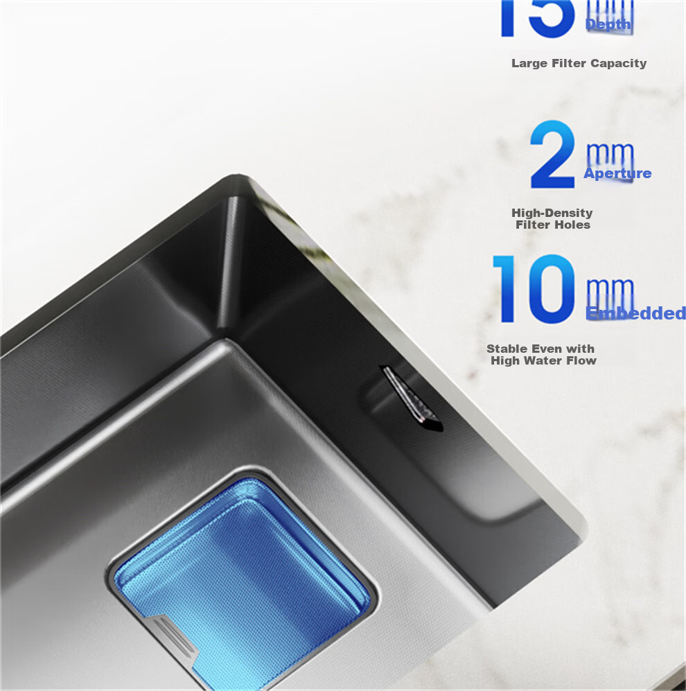 HIGOLD Kitchen Sink HM Series Large Single Bowl 304 Stainless Steel Integrated Vegetable Washing Basin 10
