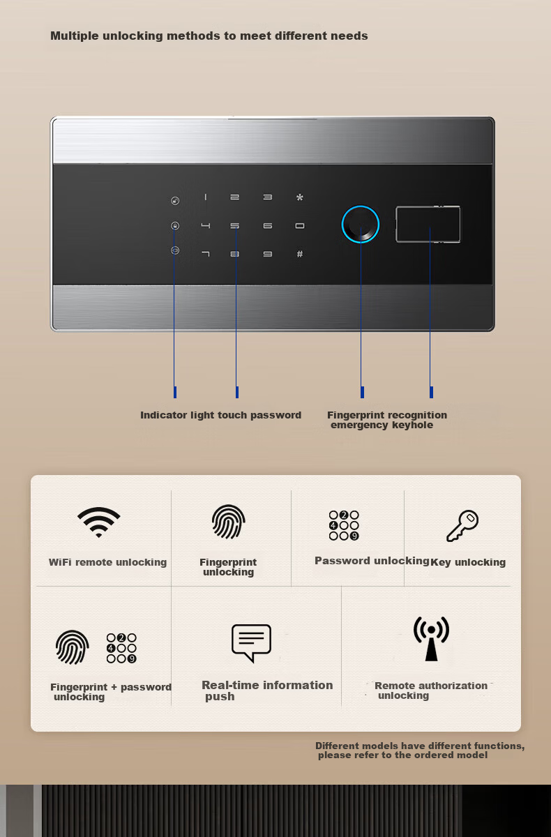 OunaisiONNAIS New Home Safe, Small Office Financial Safe, Wall-Mounted Fingerprint Password Alarm, All-Steel Anti-Theft Smart Storage Box, X6-45 Black Fingerprint Three-Layer 4