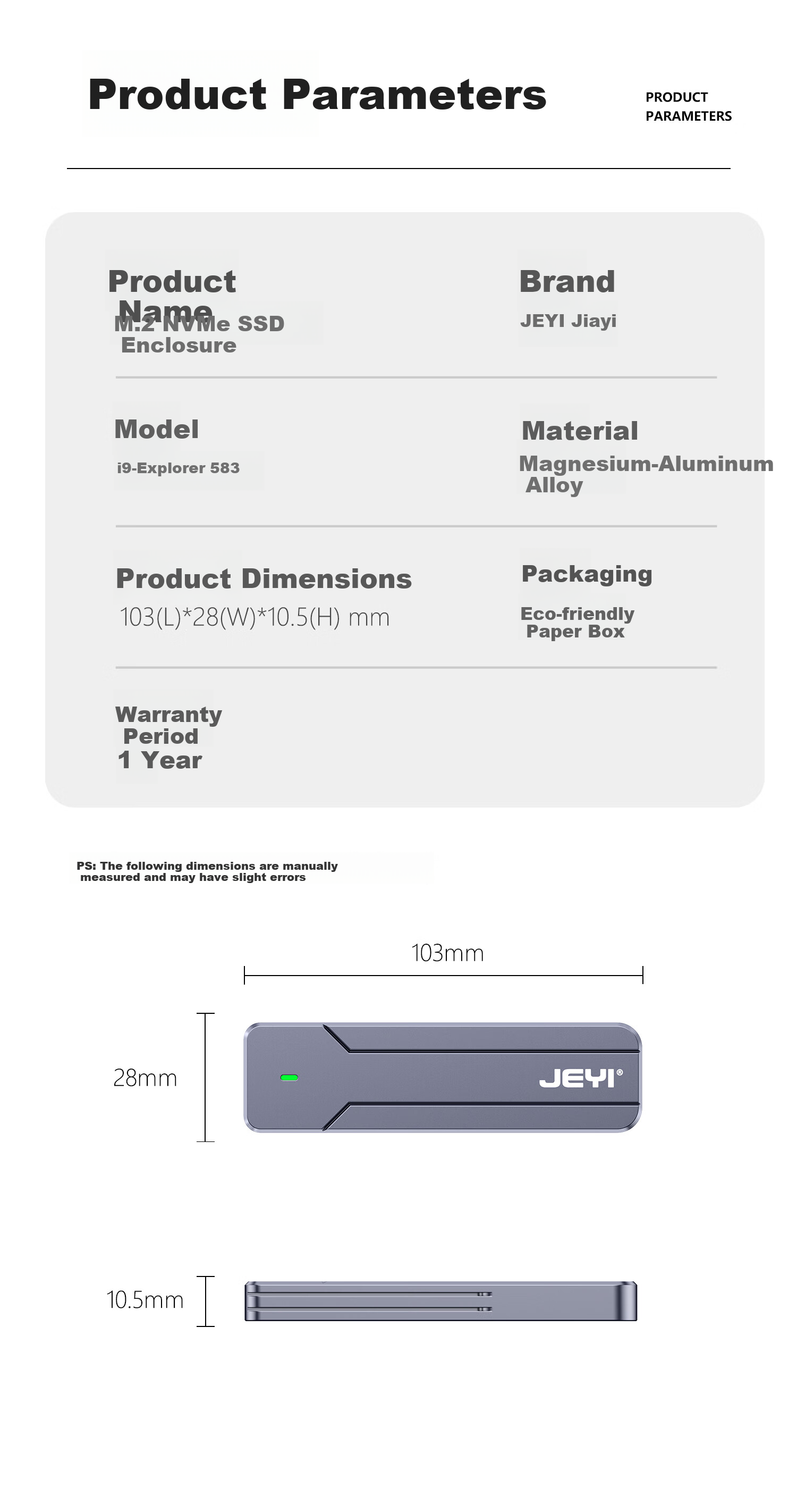 JEYI USB Flash Drive Direct Plug Hard Drive Enclosure Type-C USB 3.2 Interface Cable-Free Plug and Play NVMe Protocol Support Slim Portable SSD Enclosure 2242 10