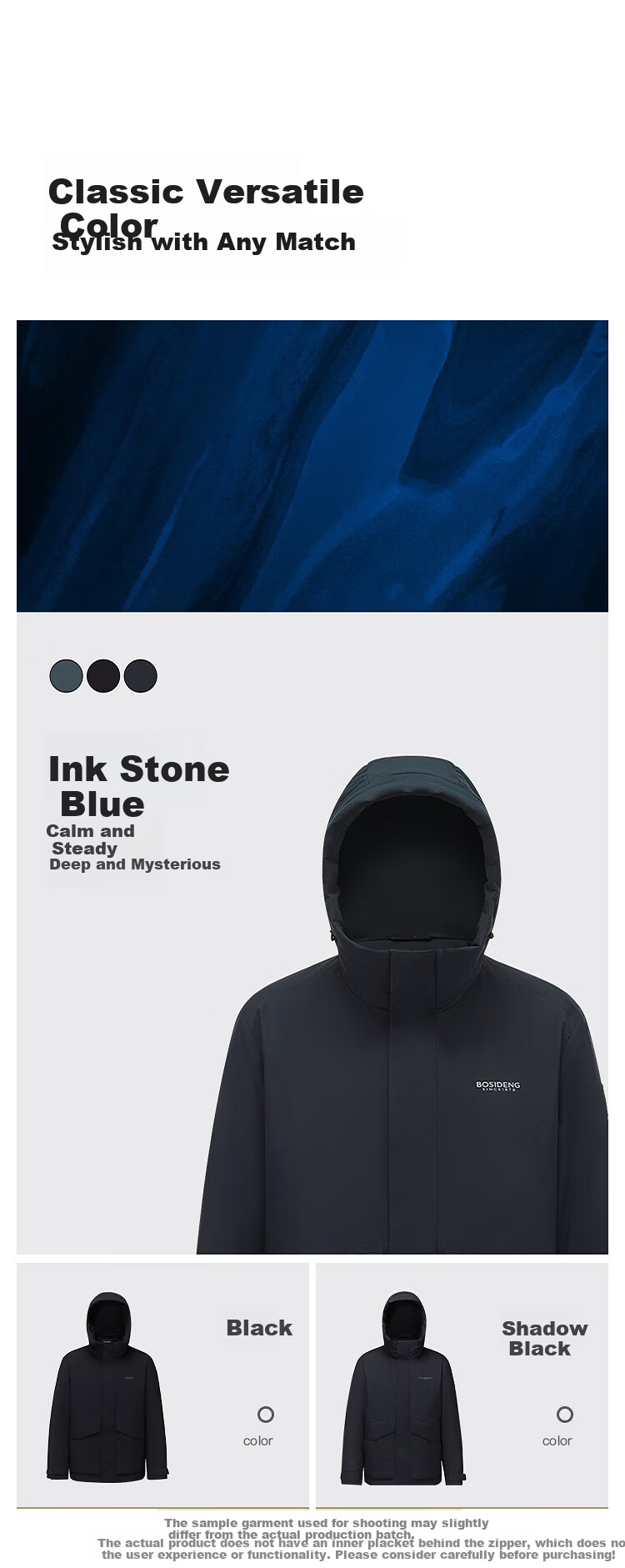 BOSIDENG 25-Year Winter Men's 90% Down Loose Casual Thickened Hooded Crew Neck Classic Casual Gift Jacket 3