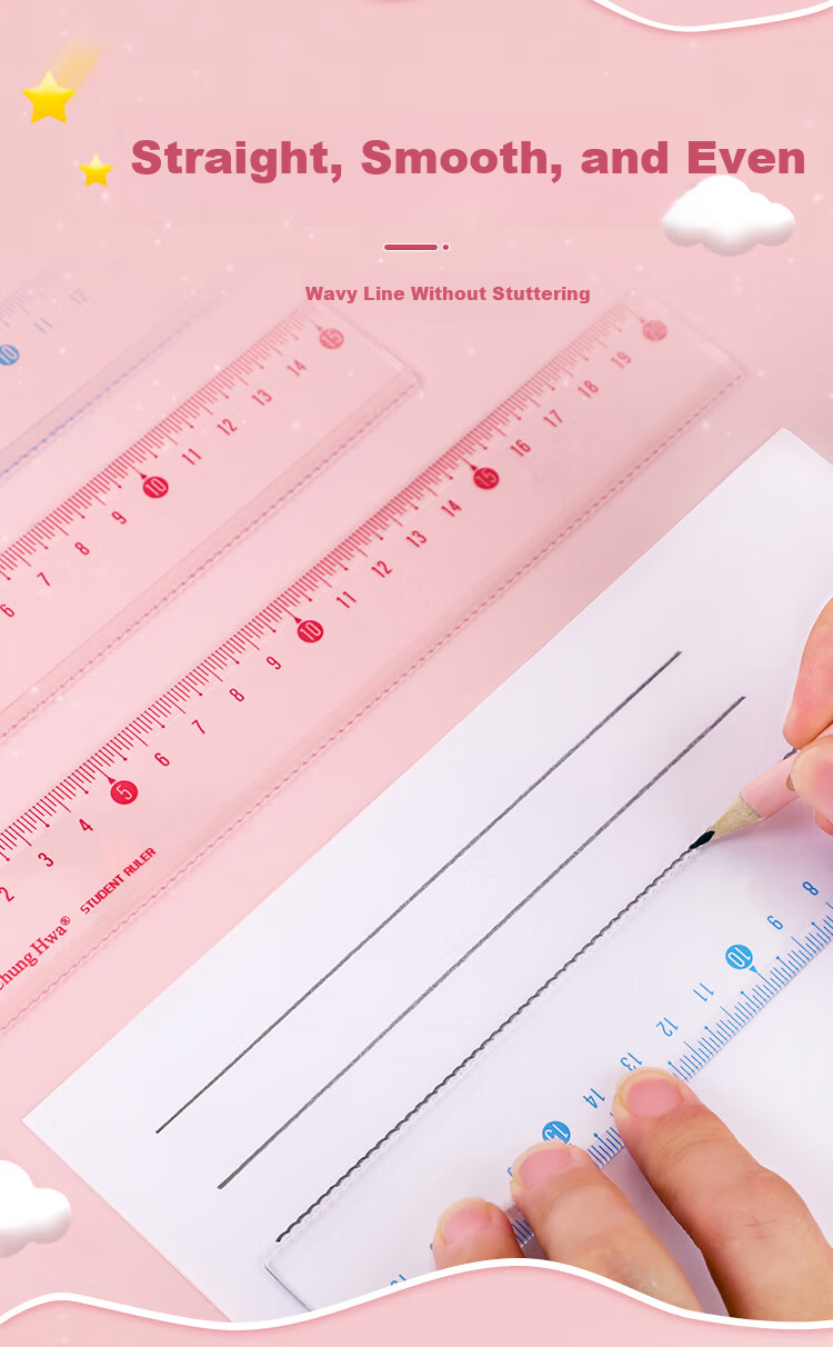 Chung Hwa Explosion-Proof Wear-Resistant High-Precision Plastic Ruler 15cm Multi-Spec Student Drawing Measuring Ruler Wave Transparent Acrylic RB0006 Blue 8