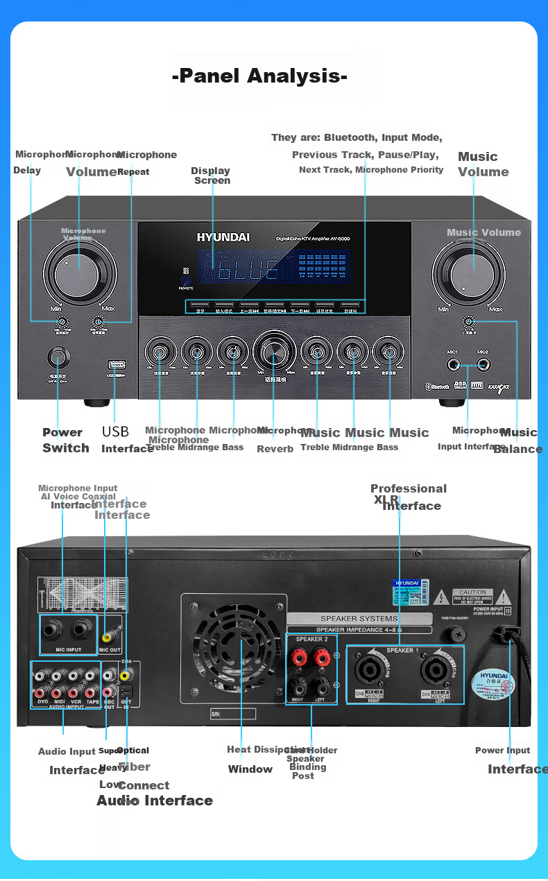 HYUNDAI K960 Home KTV Sound System Full Set Three-Way Home Theater Karaoke Singing Equipment 13