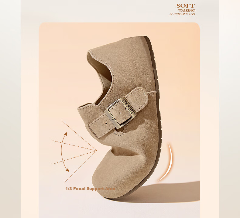 CAMEL Soft Bag 2nd Generation Full Coverage Birkenstock Comfortable Deep Mouth Shoes L25W700108 Apricot (Full Coverage Fleece Lining) Size 37 26
