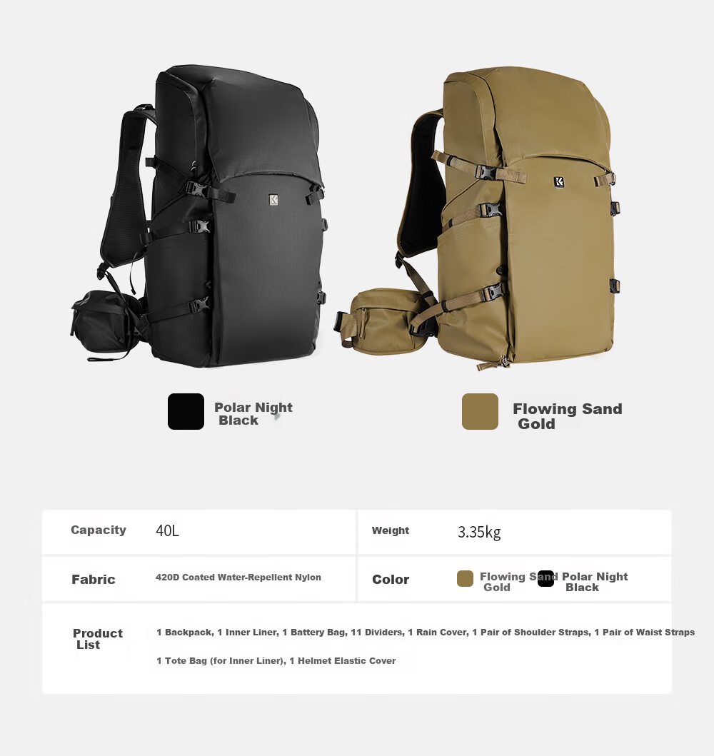 K&F CONCEPT Exploration Series Outdoor Hiking Photography Backpack Professional Carrying System Large Capacity 40L Travel Outdoor Hiking Multifunctional Camera Bag 20