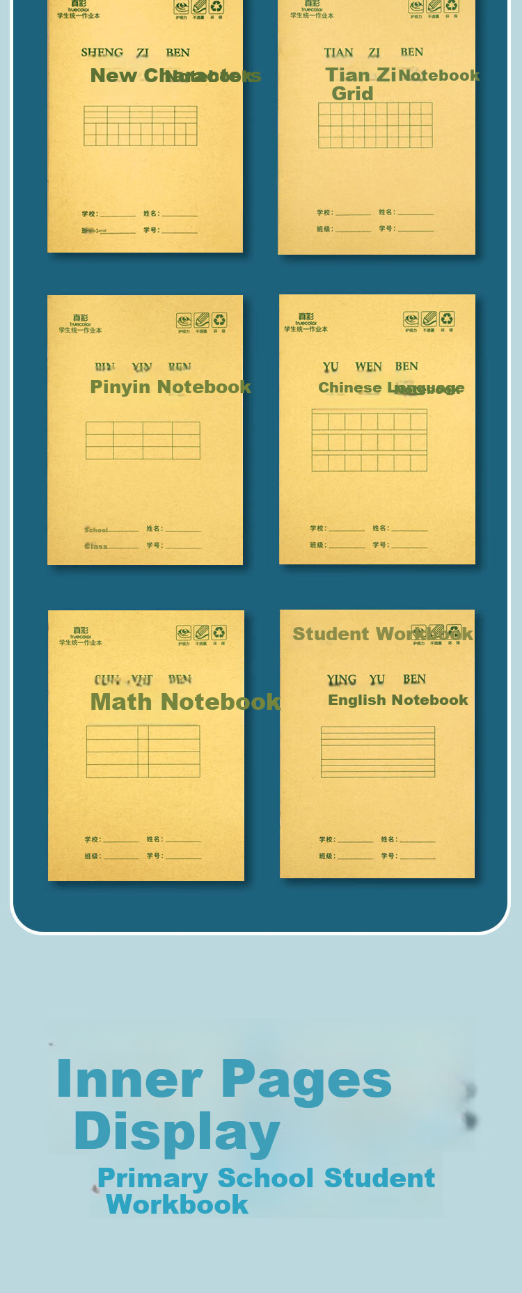 TRUECOLOR 36K Exercise Book National Standard Practice Copybook Full Set Chinese Writing Book Kindergarten Handwriting Grade 1-2 Copybook 10-Pack ZCW-1076 2