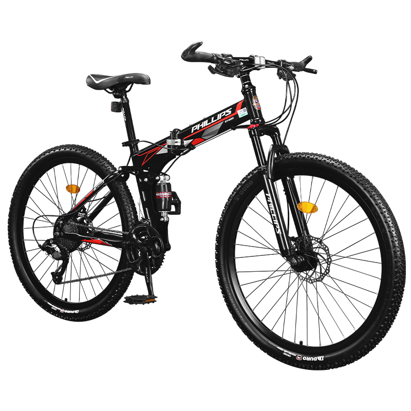 PHILLIPS Folding Mountain Bike Adult Men Women Racing 26-inch 24-Speed Commuter Bicycle Black Gray
