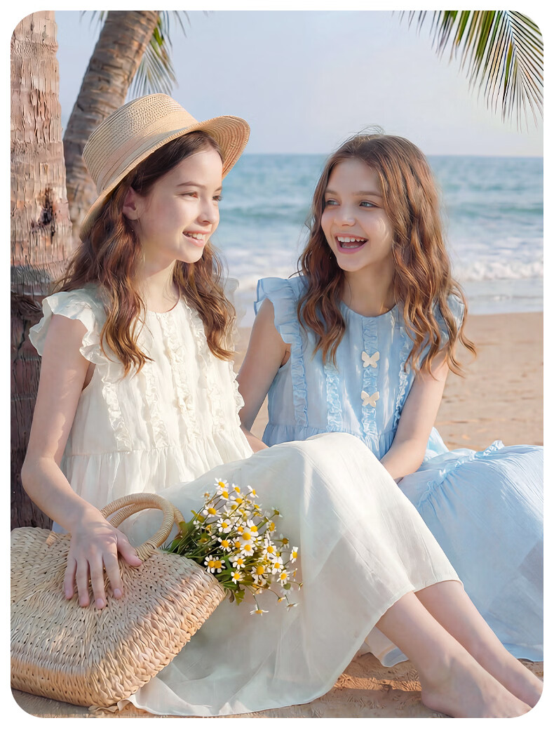 Disney Girls' Tencel Dress Summer New Princess Dress for Older Girls 1A113 Sky Blue 150 10