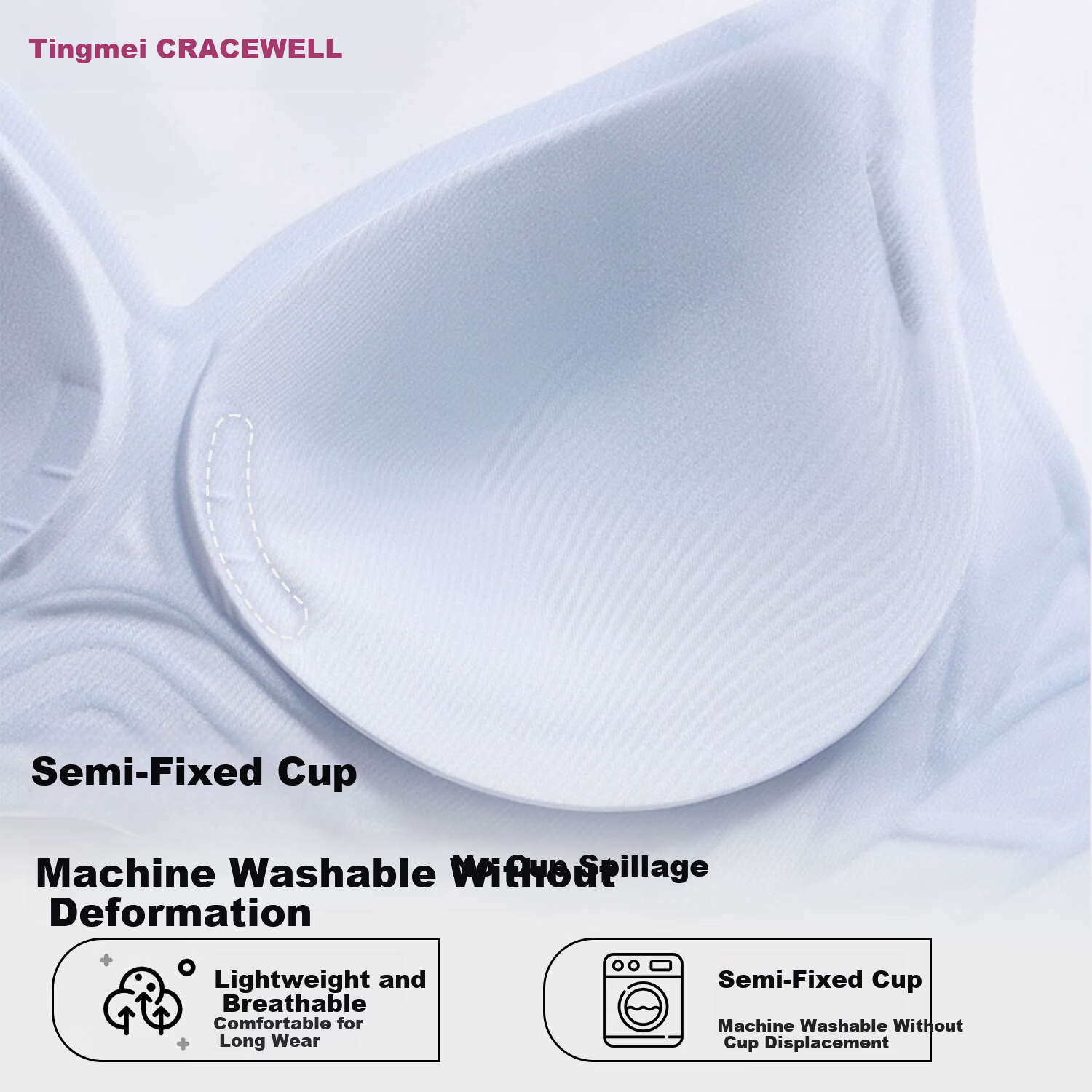 GRACEWELL Seamless Bra for Women Large Bust Minimizing Push-Up Anti-Spread Wireless Thin Strap Lightweight Invisible Bra