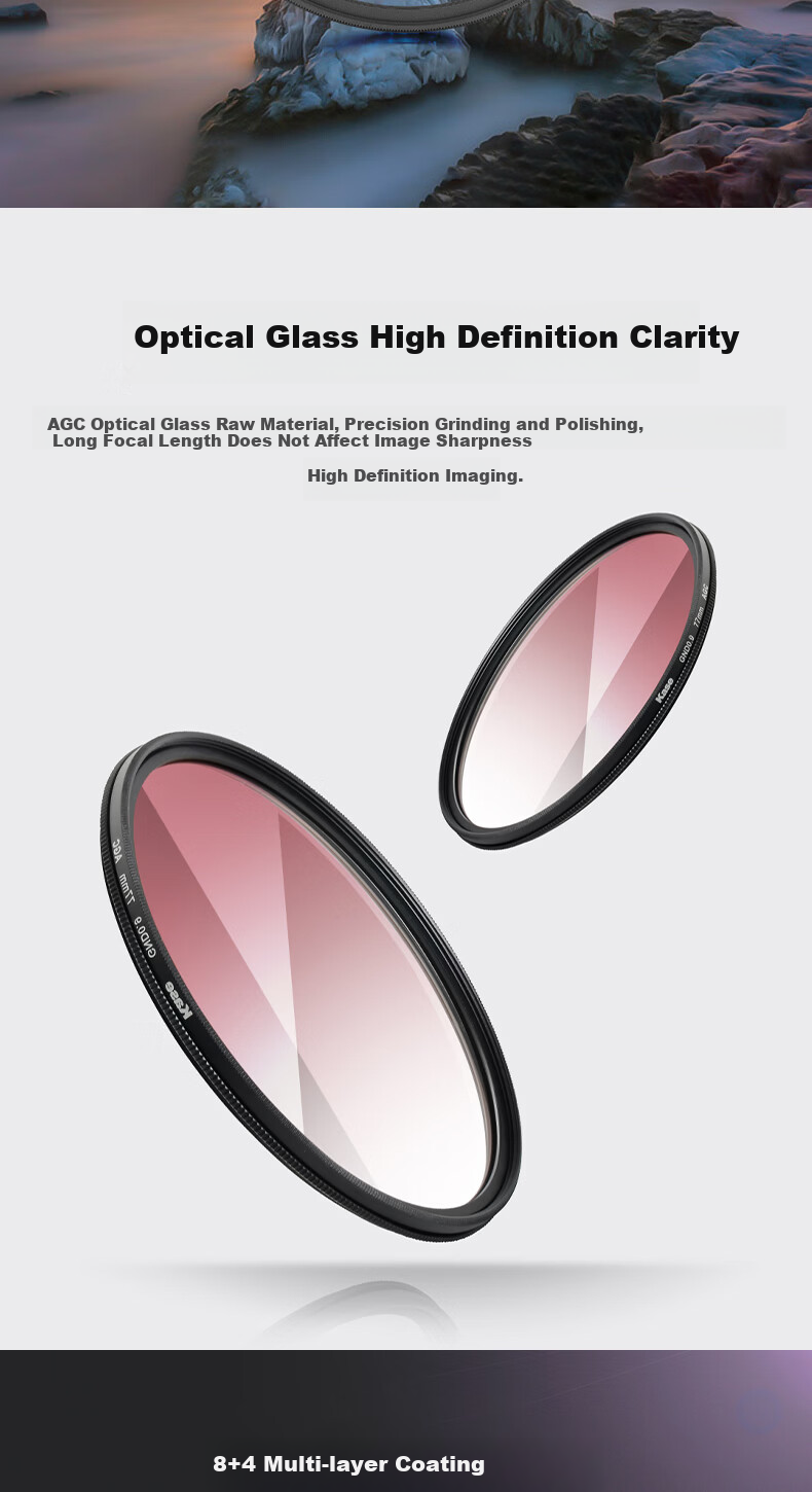 Kase GND0.9 Graduated Neutral Density Filter 40.5mm Soft Grad Gray Glass Multi-Coated Sunrise Sunset Photography Light Balance AGC 4