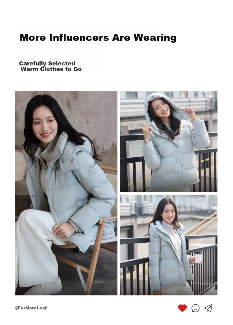 Bosideng Women's Winter Down Jacket Slim Fit Short Casual Thickened Removable Hood Stand Collar Versatile Coat 27